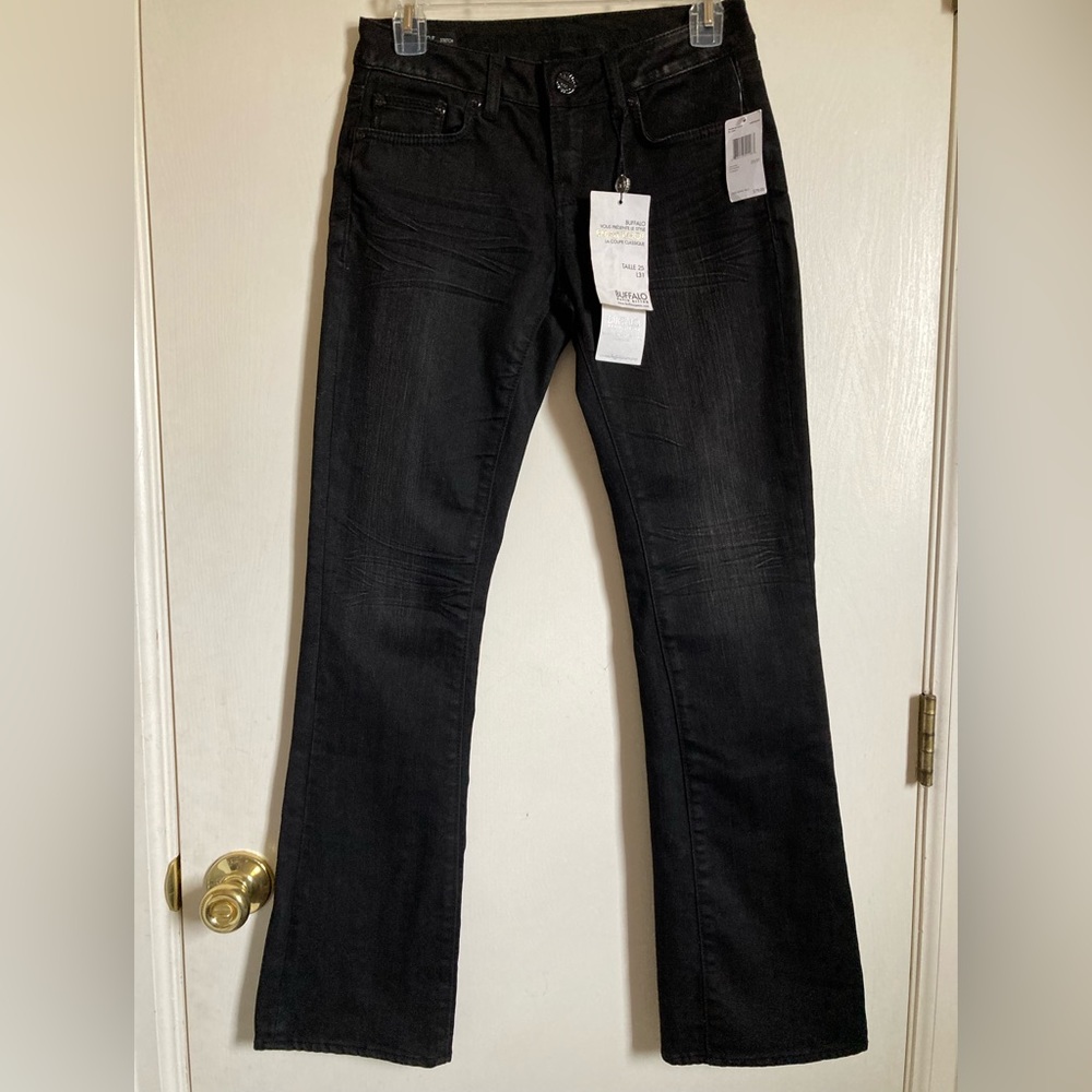 *Buffalo David Bitton New Black Distressed Mid Rise Felow Bootcut Jeans #MBG
